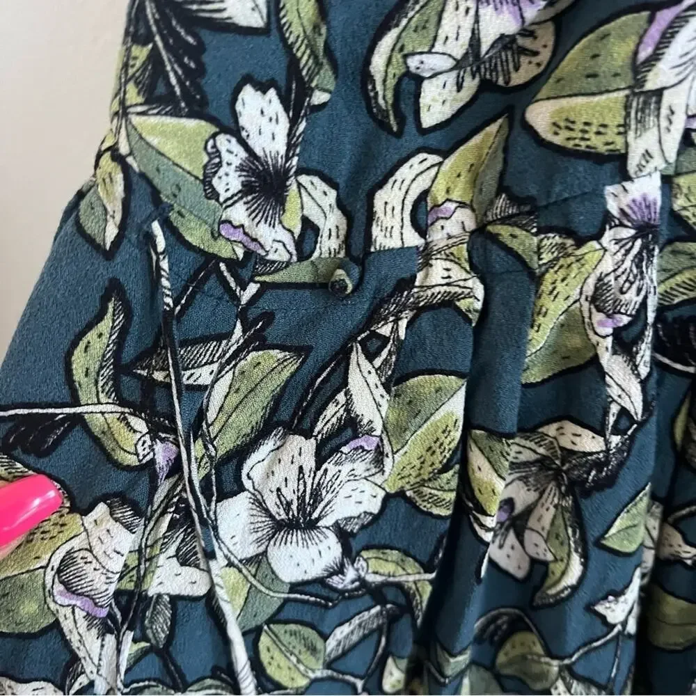 Free People Floral Green Mini Dress Tunic Top XS